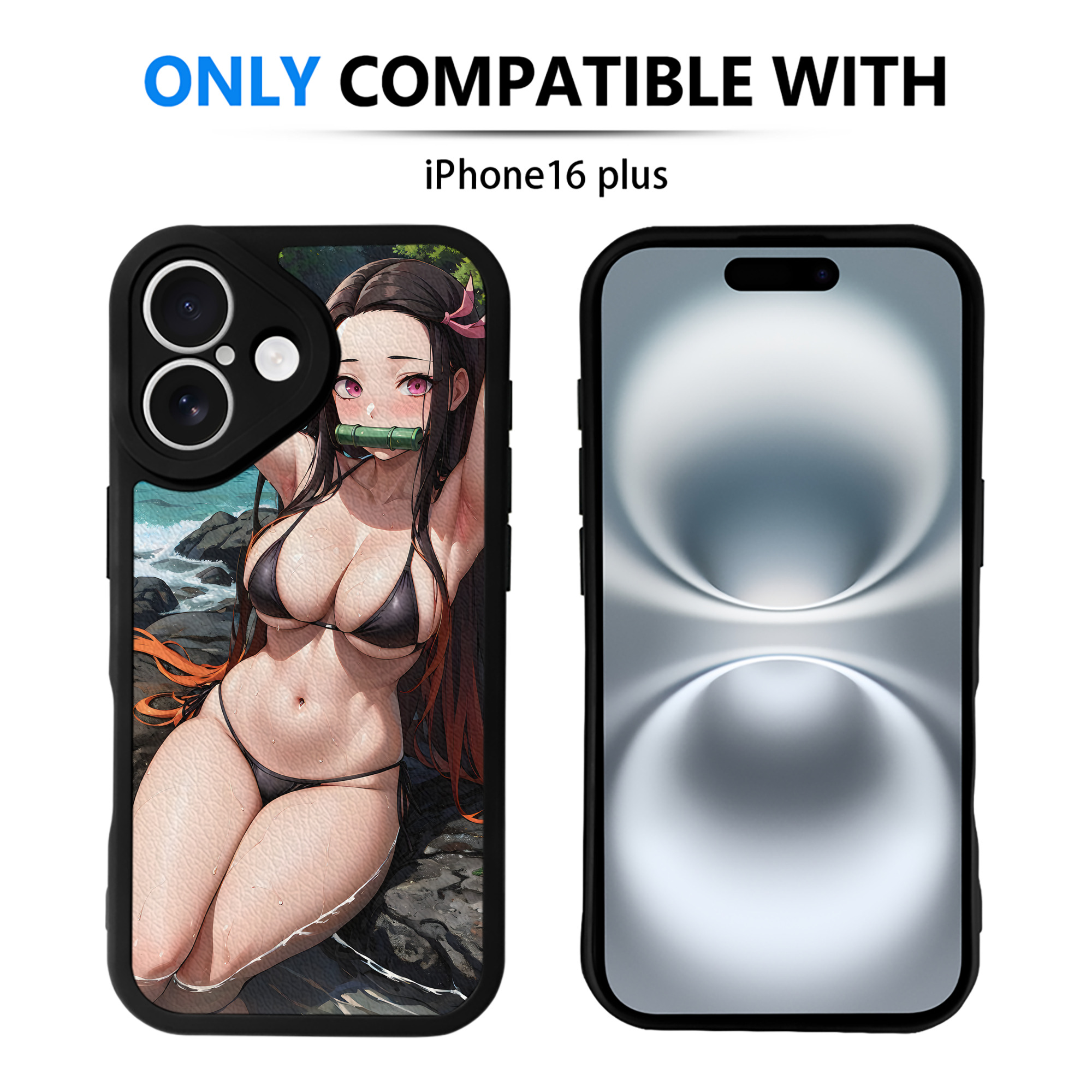 （画像用） 鬼滅の刃（きめつのやいば）竈門 禰󠄀豆子／かまど ねずこ Kamado Nezuko 【iPhone 16シリーズ対応】シリコンスマホケース（レザー調） 材質：シリコン